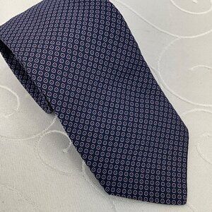 Tom James Men's Long Tie Navy Blue Geometric Pattern 100% Silk Formal Wear Acces